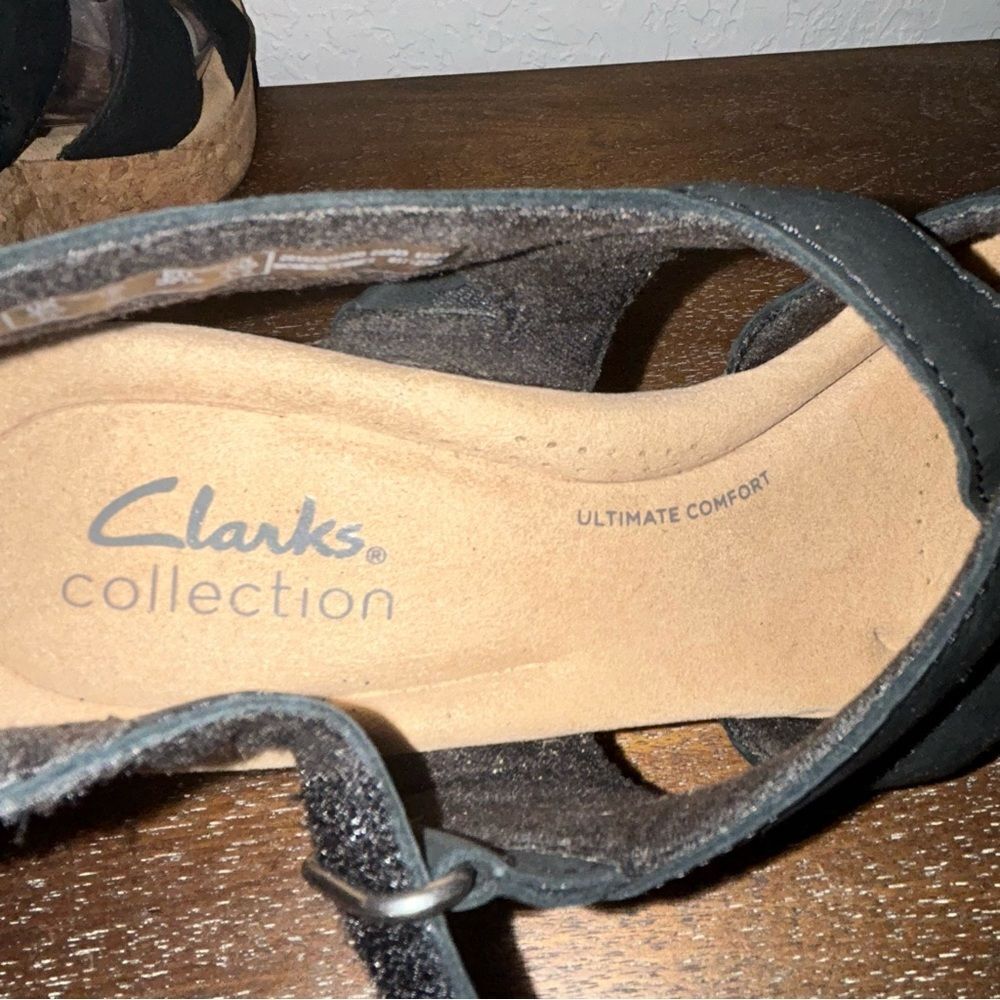 Clarks Collection Self-Attached Sling Back Cork Platform Wedge Sandal Shoes - Picture 8 of 10